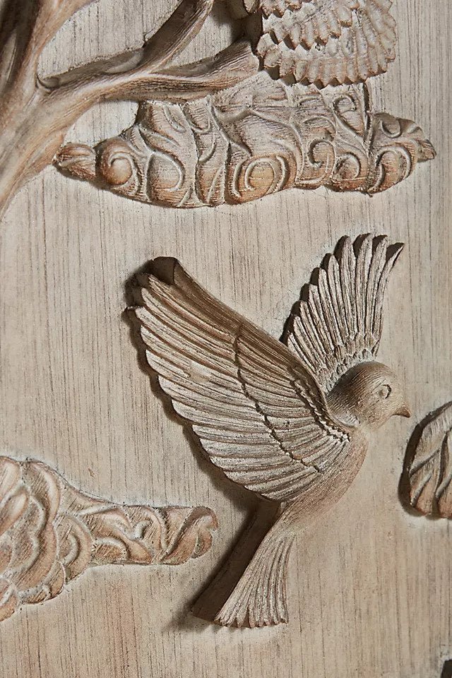 Hand Carved Wooden Bar Cabinet with Storage - Modern Liquor Cabinet for Home Bar, Living Room, or Dining Room - Perfect for Wine, Whiskey & Glassware Organization