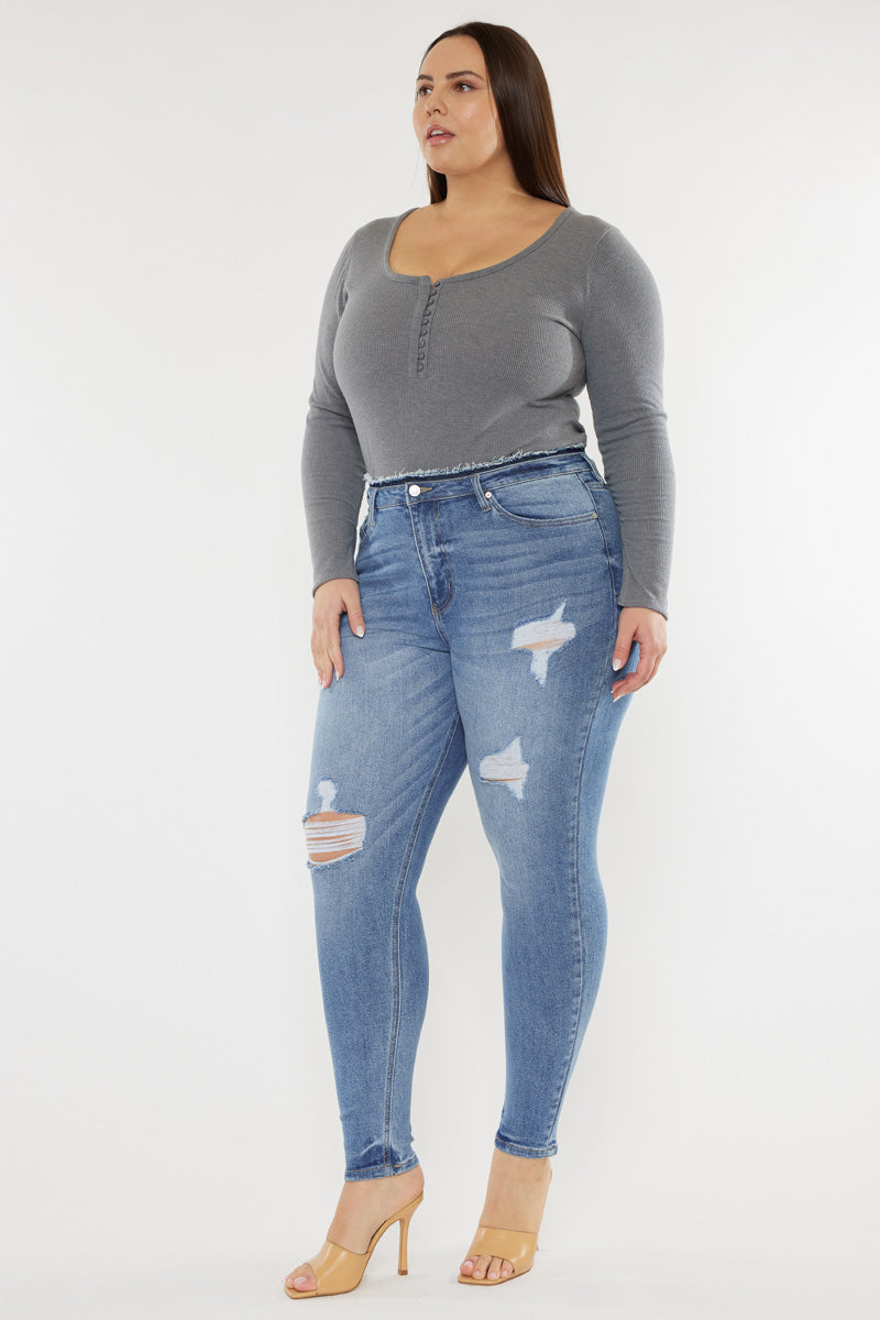 Ivory High Rise Super Skinny Jeans for Women - Plus Size Stretch Denim Pants - Perfect for Casual Outfits & Night Out