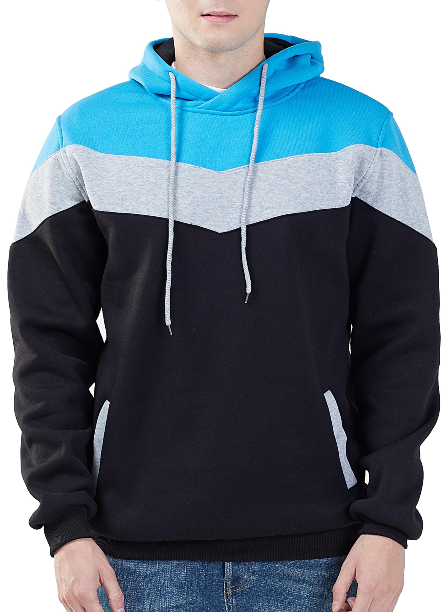 MOONCOLOUR Men's Color Block Fleece Hoodie - Long Sleeve Pullover Sweatshirt with Pockets - Trendy Streetwear for Casual Outfits & Winter Layering