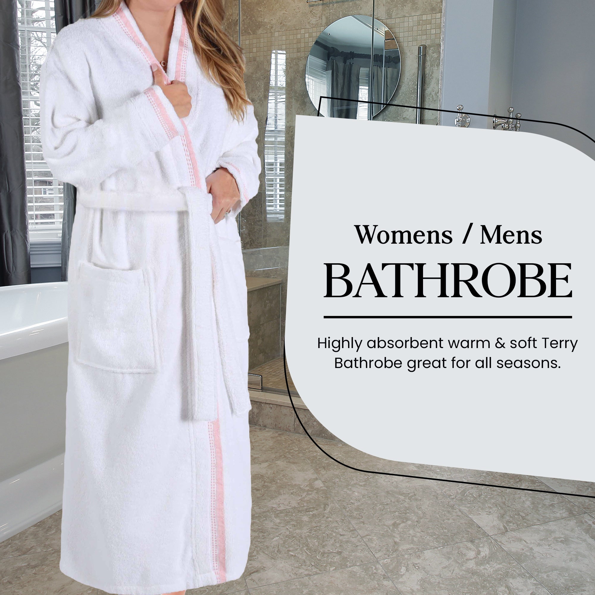 Unisex Cotton Terry Kimono Bathrobe with Embroidery - Soft & Absorbent for Spa, Beach & Home Relaxation