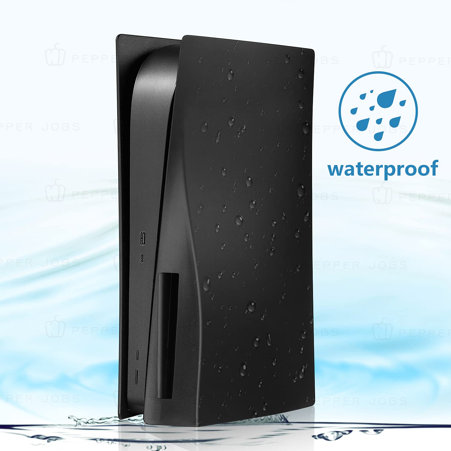 PEPPER JOBS PS5 Console Cover - Shockproof & Dustproof Hard Case for PlayStation 5 Disc Edition | ABS Anti-Scratch Replacement Shell (Midnight Black) - Perfect for Gaming Protection & Home Entertainment Setup