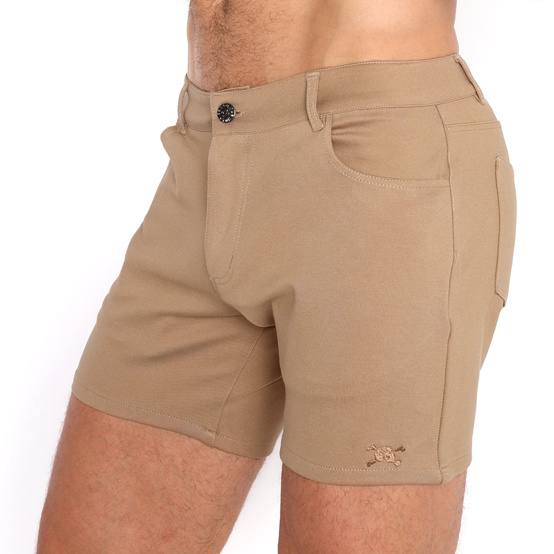 Custom Logo Knit Stretch Shorts for Men - Comfortable Tan Casual Shorts | Perfect for Summer, Gym, and Outdoor Activities