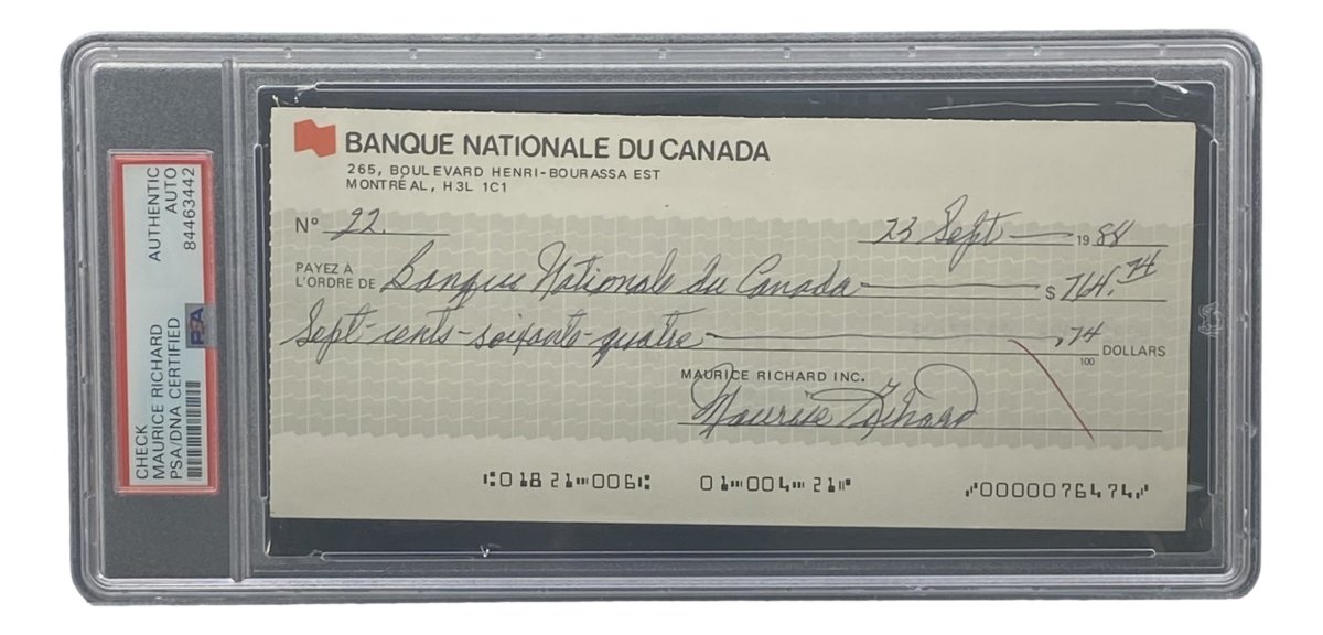Authentic Maurice Richard Signed Montreal Canadiens Hockey Memorabilia - PSA/DNA Certified Bank Check #22 - Perfect for Sports Collectors & Hockey Fans Display