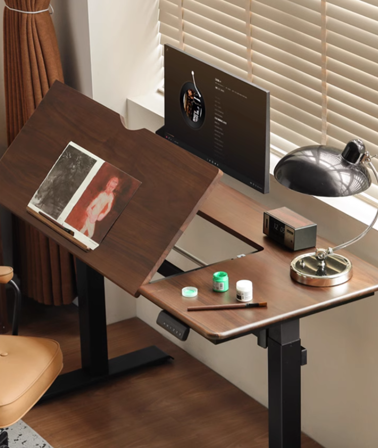 Premium Black Walnut & Oak Solid Wood Electric Height Adjustable Desk - Luxury Home Office & Gaming Workstation for Ergonomic Comfort