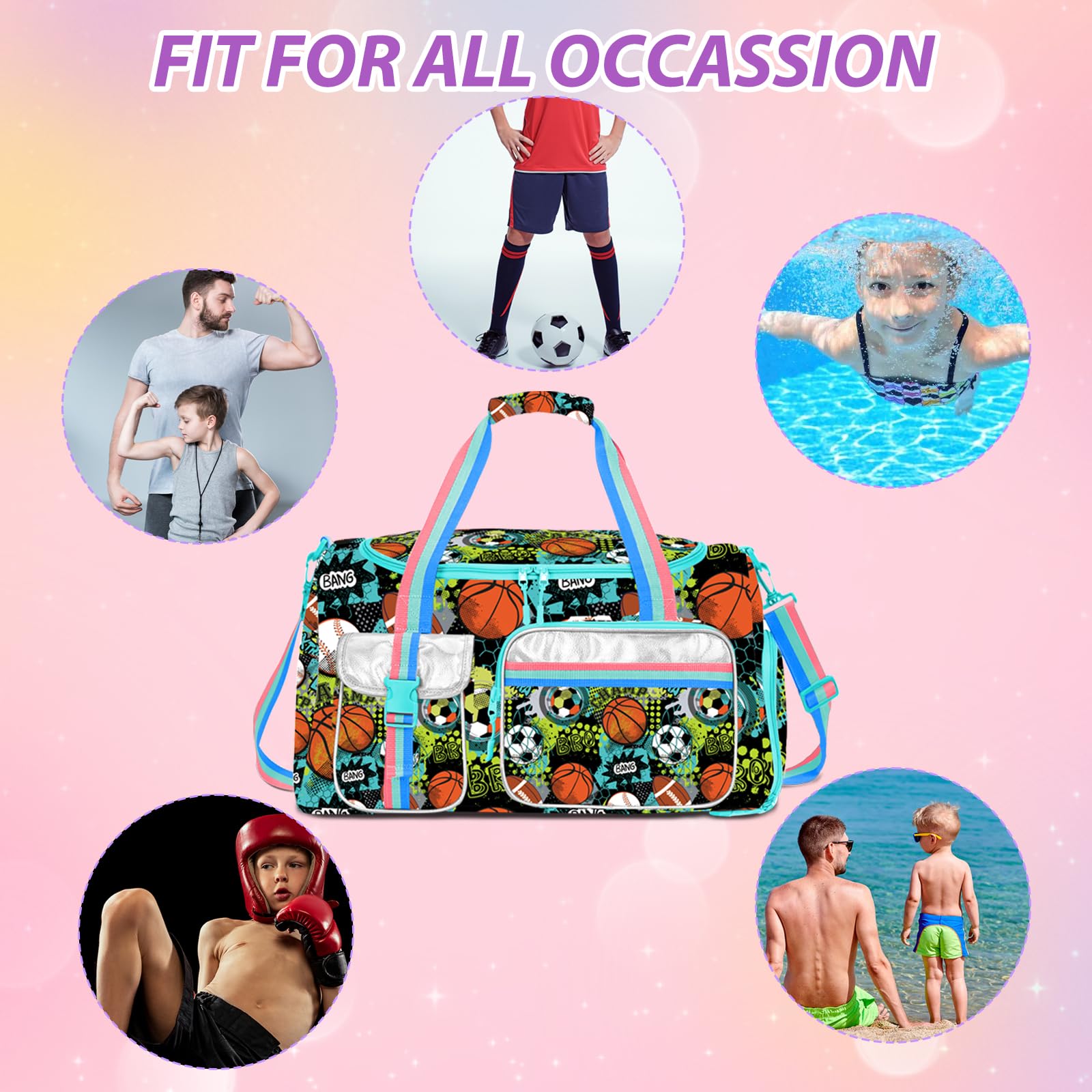 **Kids Duffle Bag for Travel & Sleepovers - Lightweight Gym & Dance Bag with Shoe Compartment - Perfect for Girls, Boys & Women (School, Sports, Weekend Trips)**