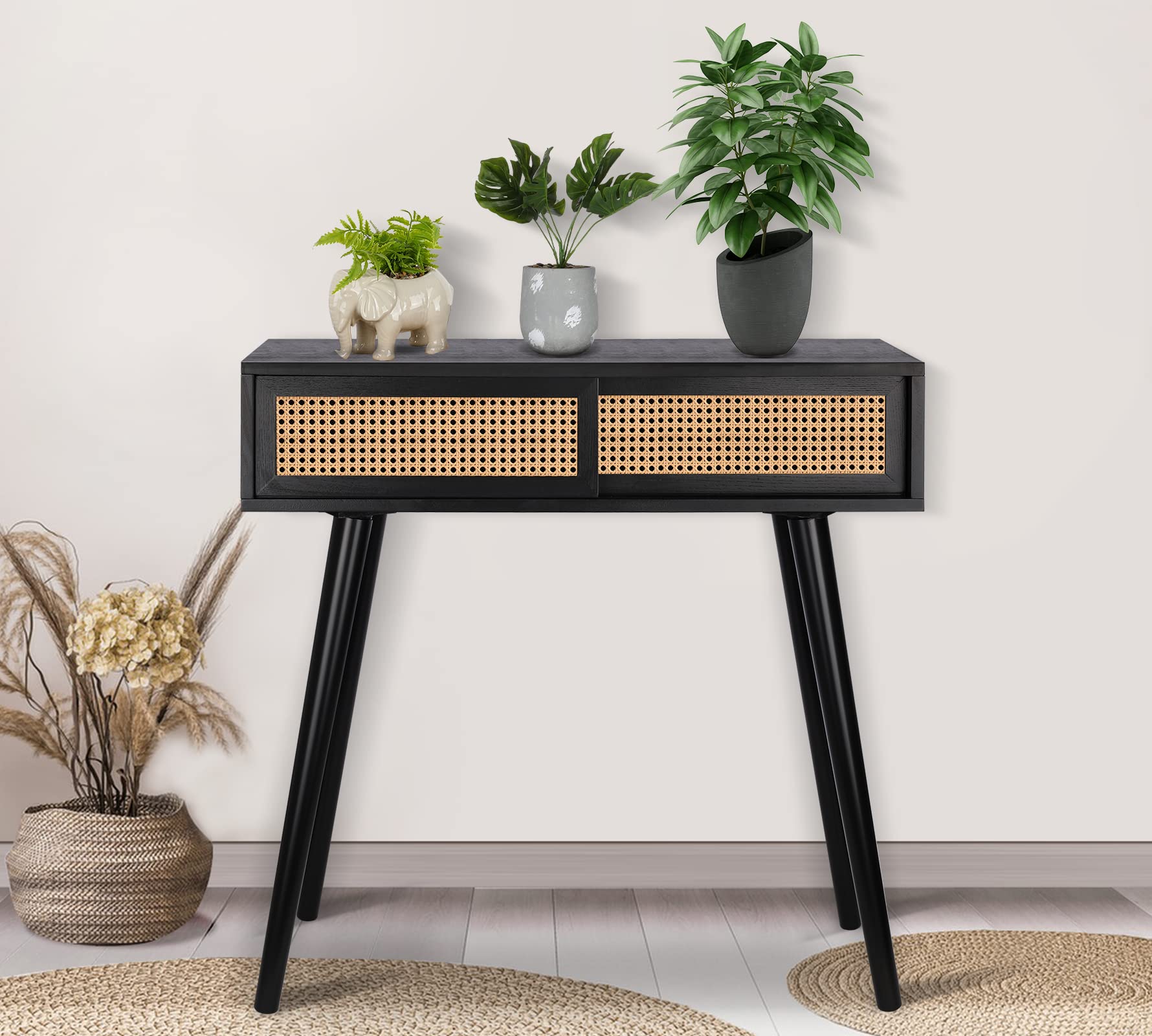 Modern Black Rattan Console Table - 31