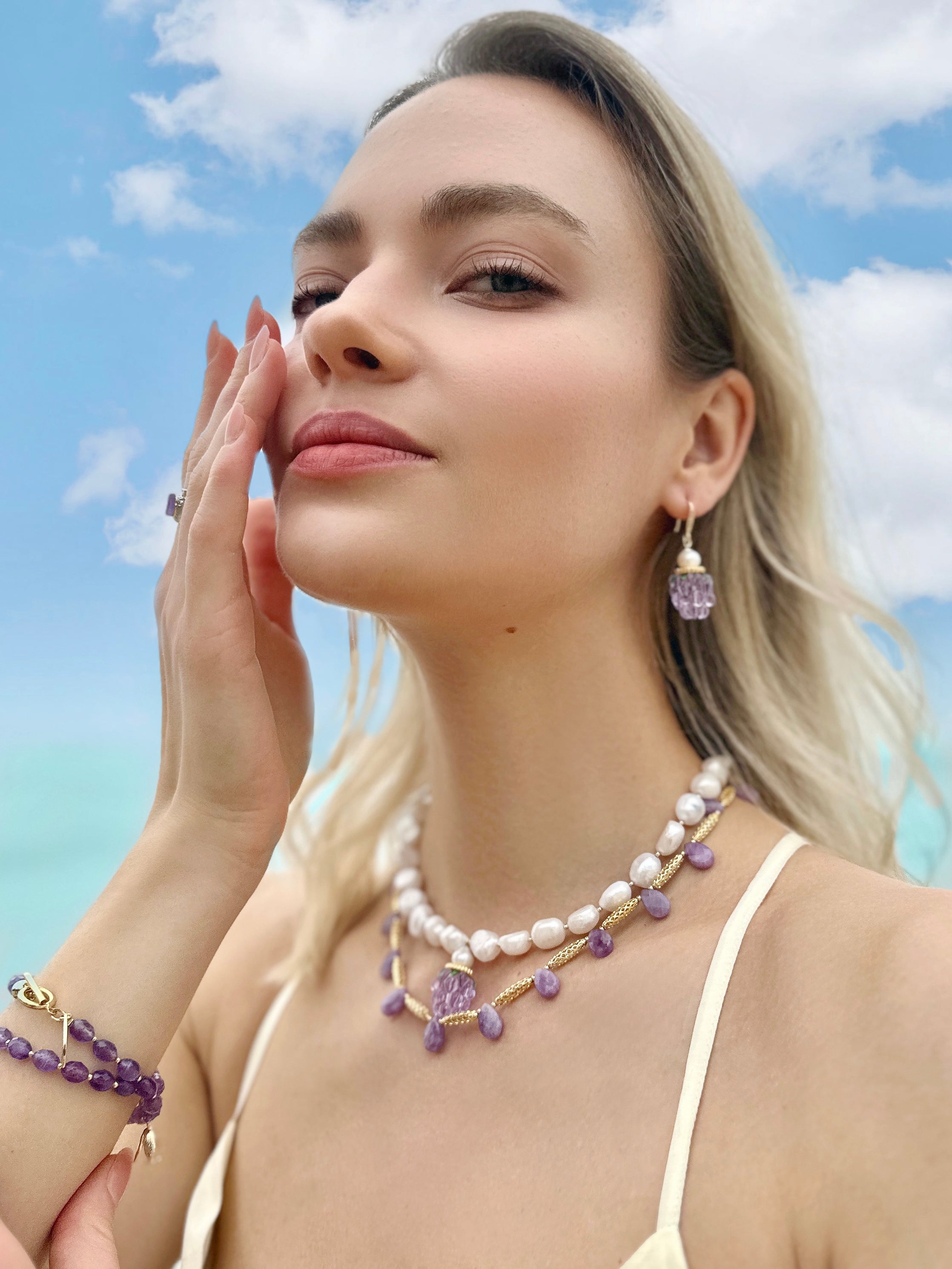 Elegant Teardrop Amethyst Collar Necklace LN021 - Perfect for Evening Parties & Special Occasions