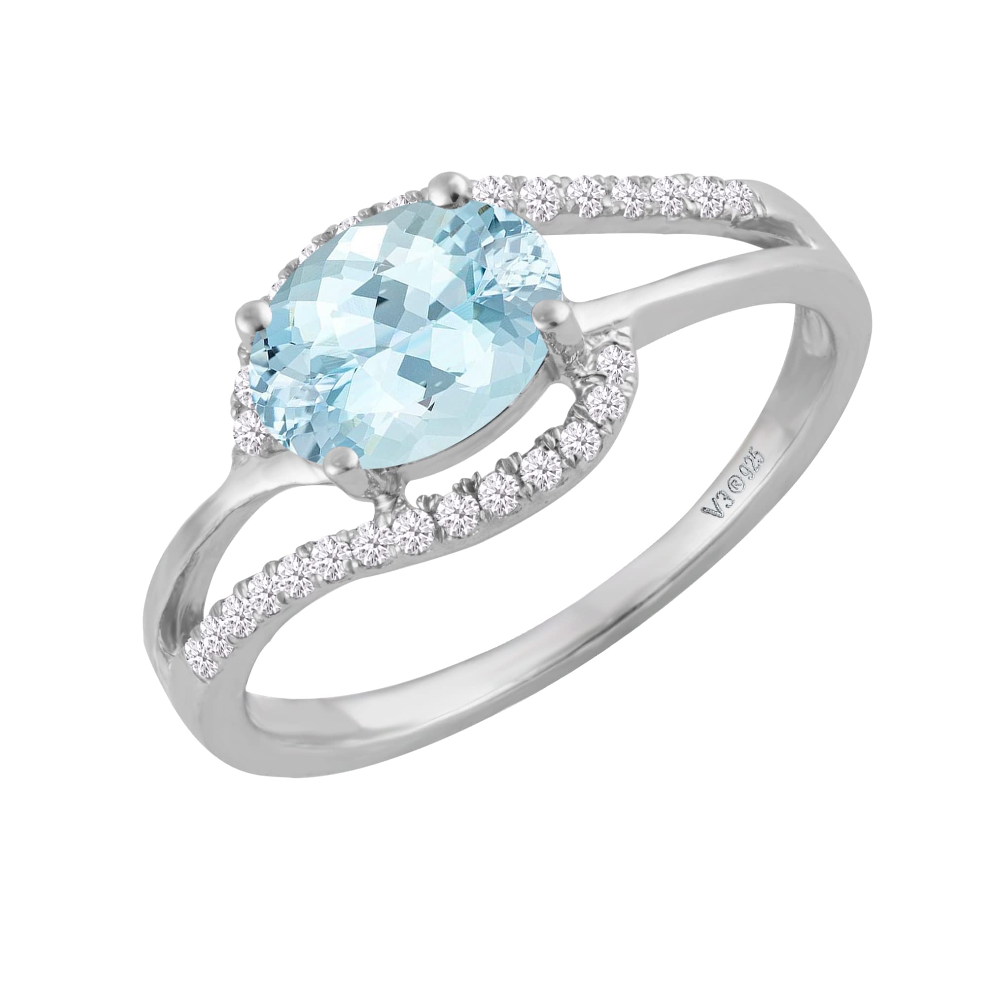 Natural Gemstone & White Zircon Sterling Silver Engagement Ring for Women - Perfect for Proposals, Anniversaries & Romantic Occasions
