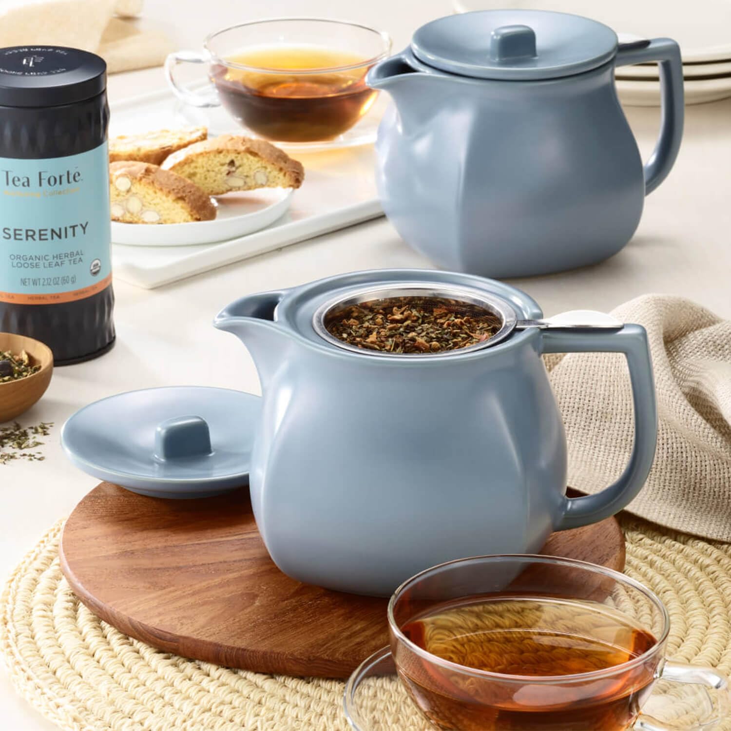 Premium Ceramic Teapot with Infuser & Lid - 24oz Stone Blue Loose Leaf Tea Maker | Dishwasher & Microwave Safe | Perfect for Afternoon Tea, Gifts & Home Decor