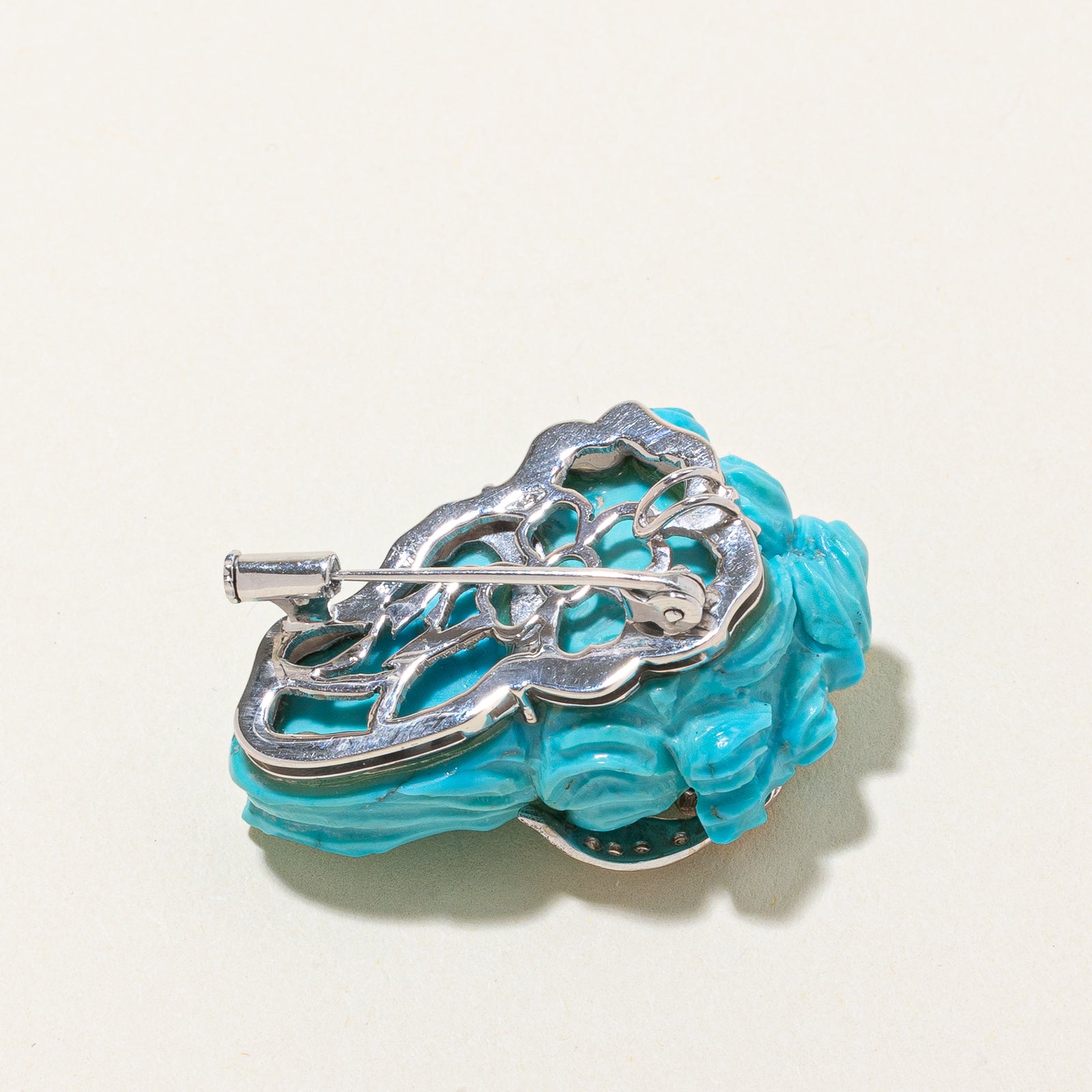 Exquisite 50.00ct Turquoise & 0.14ct Diamond Cameo Convertible Pendant & Brooch Jewelry - Perfect for Weddings, Anniversaries & Special Occasions