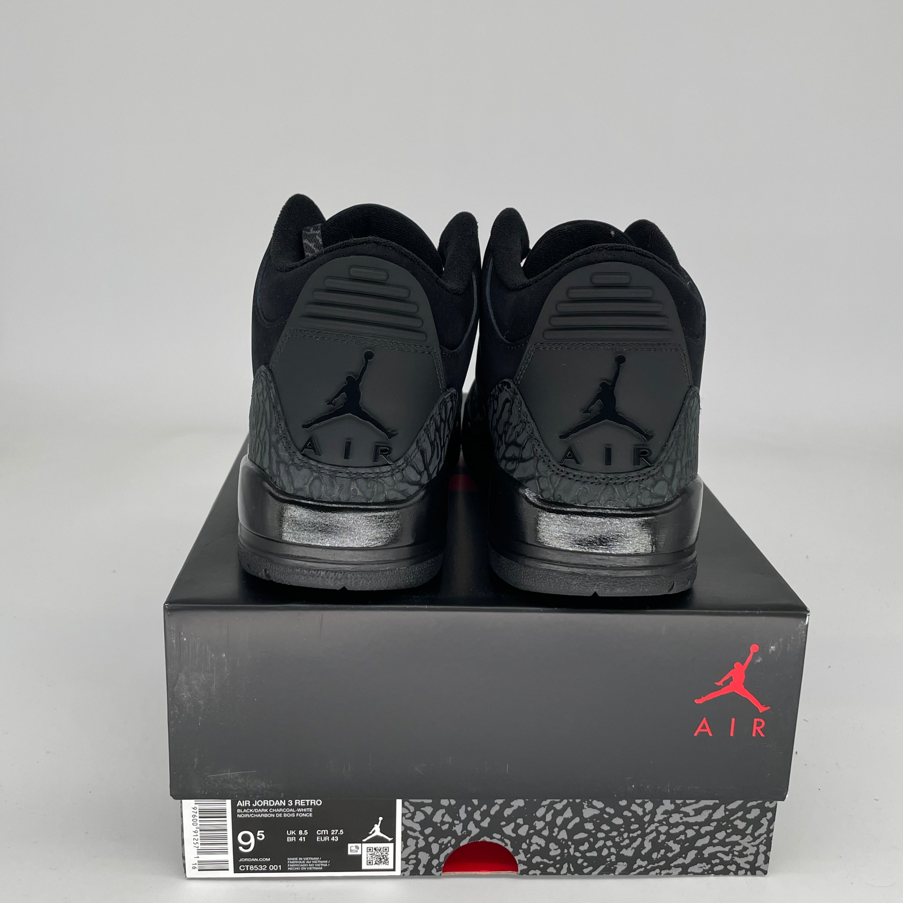 AIR JORDAN 3 BLACK CAT Men's Basketball Shoes Size 9.5 - Style CT8532 001 | Retro Sneakers for Streetwear & Basketball Games
