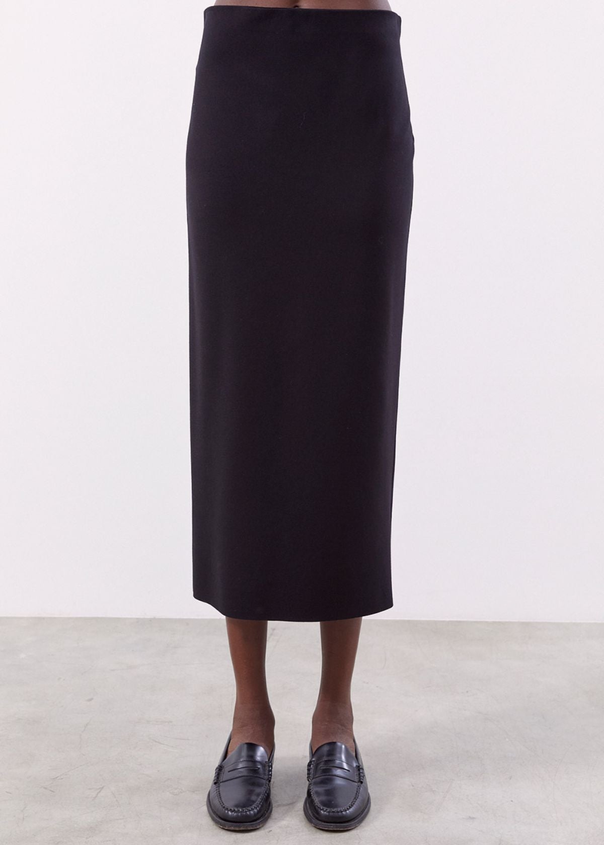 MEIMEIJ Women's Knit Midi Skirt - Stretchy Comfortable A-Line Skirt for Casual & Office Wear - Black