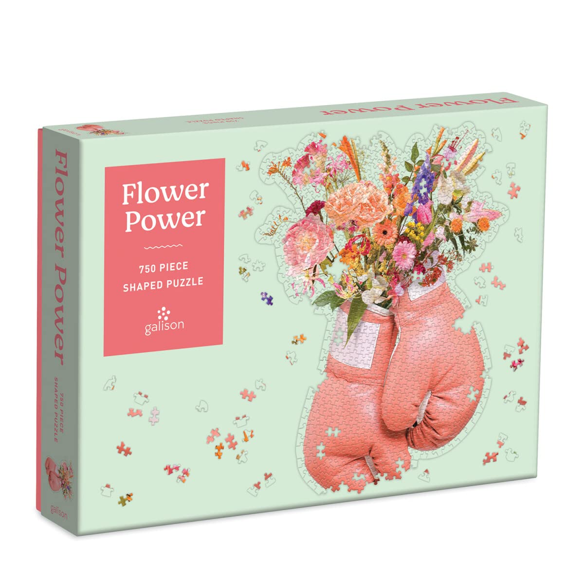 Galison Flower Power 750-Piece Shaped Jigsaw Puzzle - Unique Die-Cut Boxing Gloves in Bloom Design (20