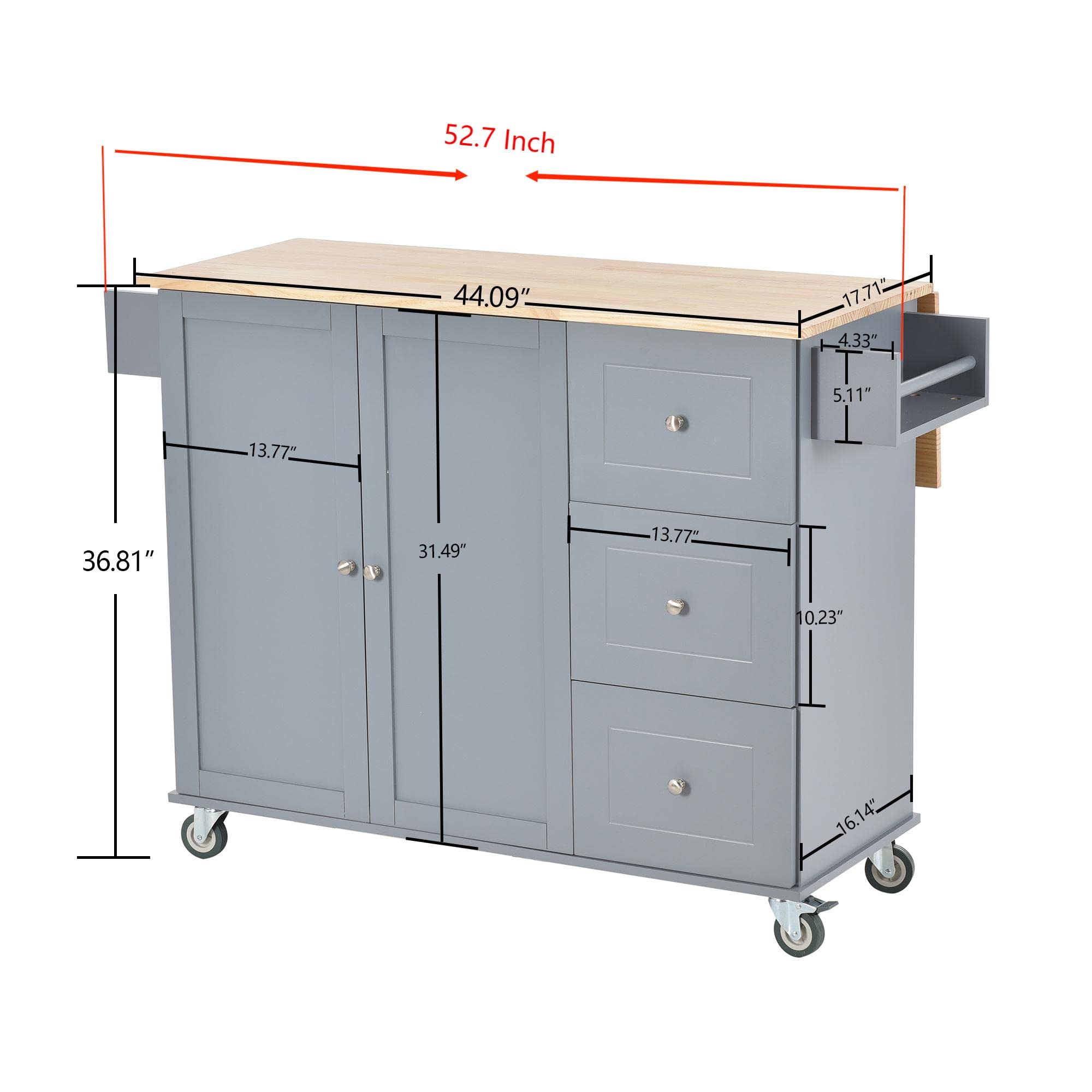 LERFAN Rolling Kitchen Island Cart with Wood Tabletop, Drop Leaf, Towel Rack, 3 Drawers & Double Doors - Mobile Storage Cabinet for Small Spaces, Dining Room, Apartment Kitchen Organization