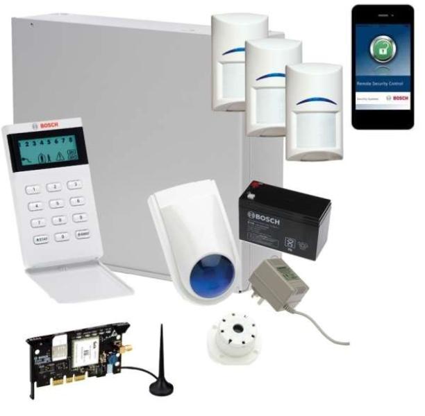 Bosch Solution 3000 Wireless Home Security Alarm System with 3 Gen 2 Quad Motion Detectors, Icon Code Keypad & GSM Module - Complete Protection for House, Office & Business Security