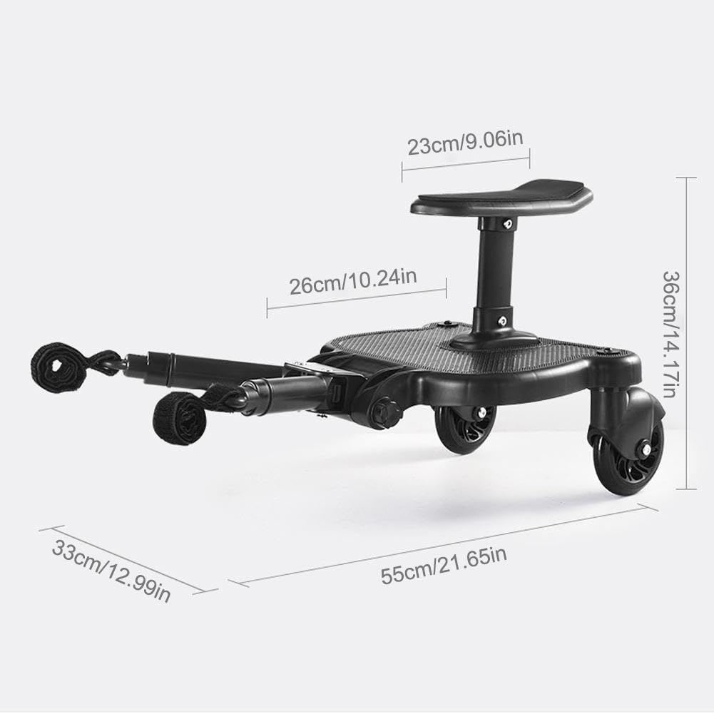 Universal Stroller Board with Seat - Comfortable Wheeled Buggy Board for Pushchairs, 3-in-1 Stroller Attachment for Toddlers & Kids | Perfect for Shopping, Travel & Family Outings