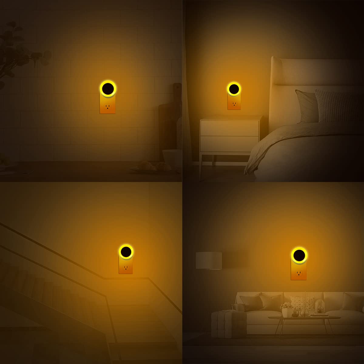 KINUR 6 Pack Amber LED Night Lights - Dusk to Dawn Sensor Wall Plug Ins for Kids Room, Nursery, Bedroom, Bathroom, Hallway & Stairs | Soft Glow for Safe Nighttime Navigation & Comfort