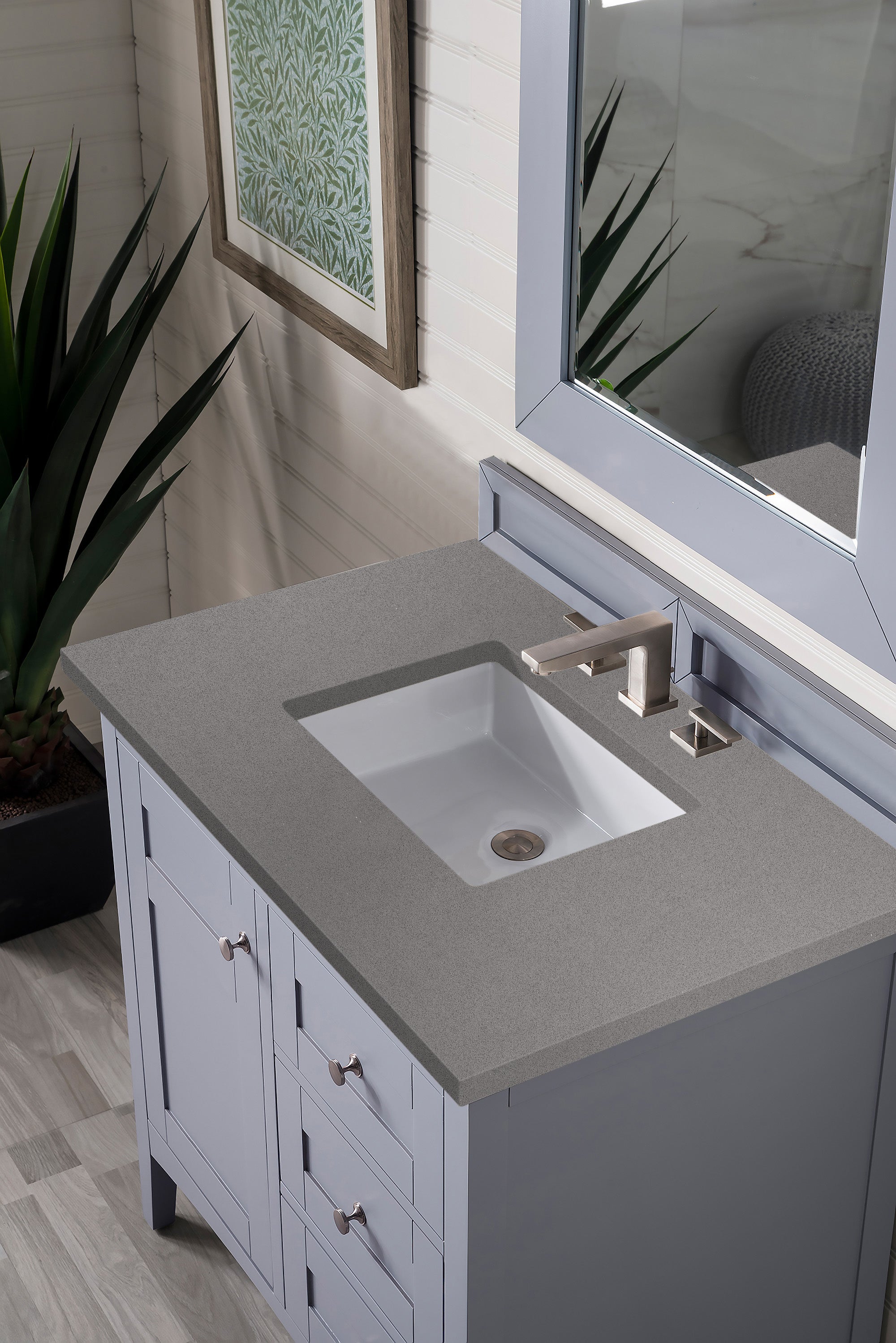Palisades 36 Inch Single Bathroom Vanity Set with 3CM Grey Expo Quartz Countertop - Silver Gray Finish for Modern Home & Apartment Bathroom Remodel