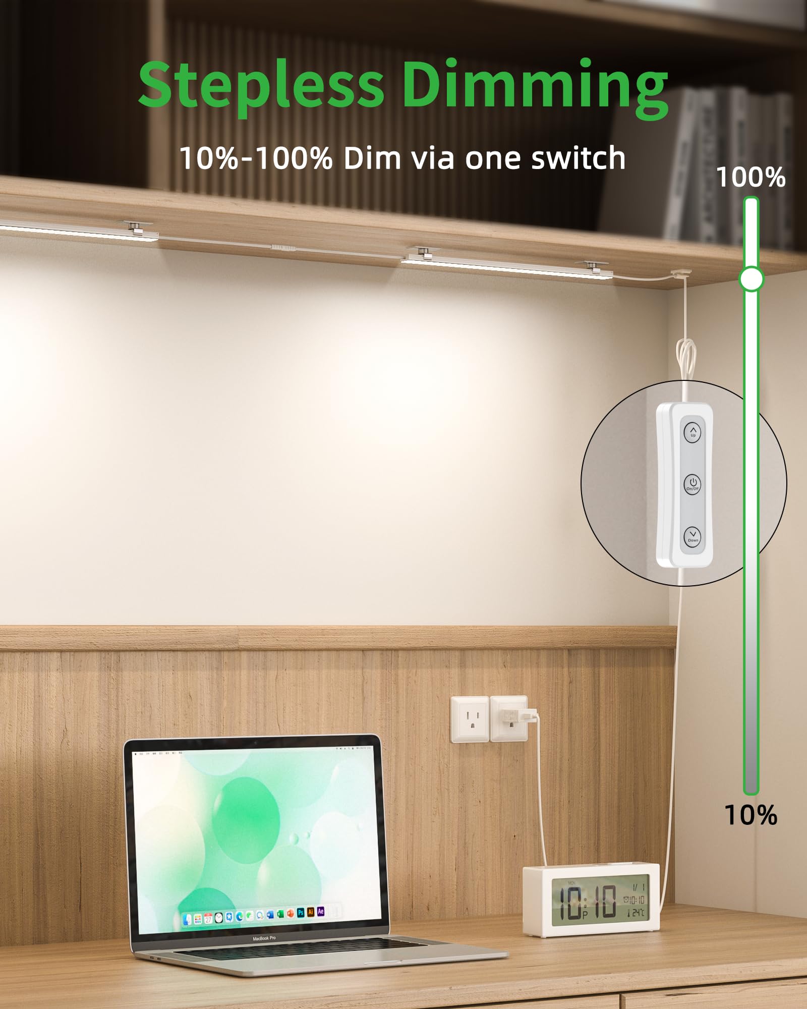 Under Cabinet Lighting Plug-in - Dimmable 12 Inch LED Light Strips (3 Pack) 4500K Daylight White, USB Powered Linkable Light Bars for Kitchen Counter, Desk, Sink & Workbench - Perfect for Task Lighting & Home Decor