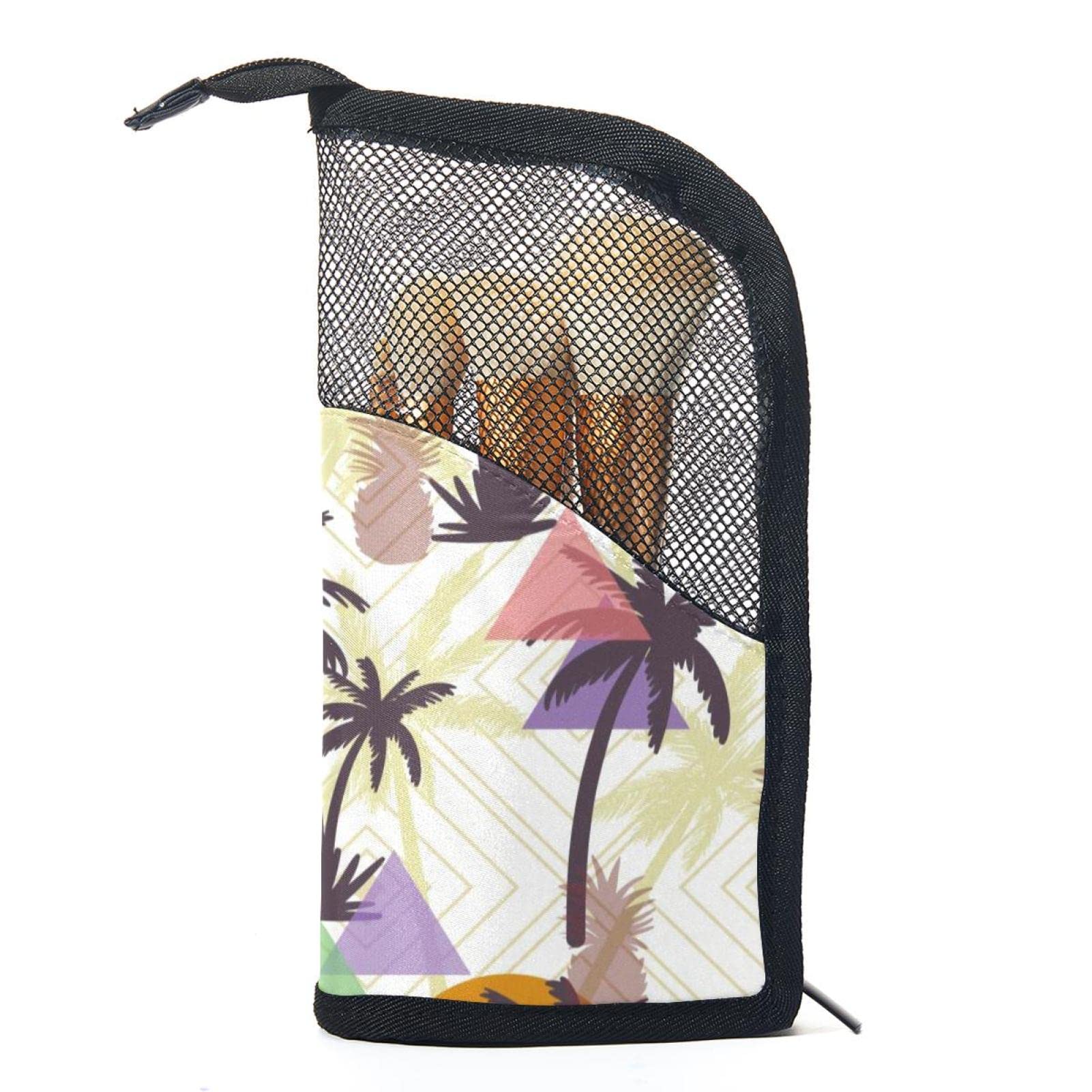 12 Pockets Makeup Brush Organizer Bag - Portable Waterproof Cosmetic Brush Holder Case with Coconut Palm Tree Design, Perfect for Travel, Home & Professional Makeup Artists (Colorful)