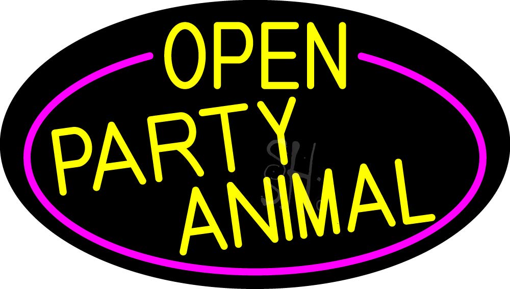 Party Animal LED Neon Sign - Yellow Oval with Pink Border, 13x24 Inches, Black Acrylic Backing with Dimmer - Premium Indoor Décor for Bars, Bedrooms, Workshops & Storefronts - Perfect for Parties, Home Decor & Business Signage