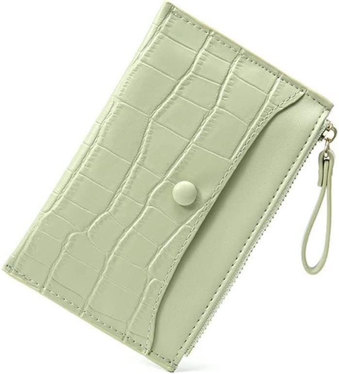 Mini Women's Card Holder - Slim Zipper Wallet for Credit Cards, ID & Coins - PU Leather Compact Purse (Green, 13.5x7cm) - Perfect for Travel, Shopping & Everyday Use