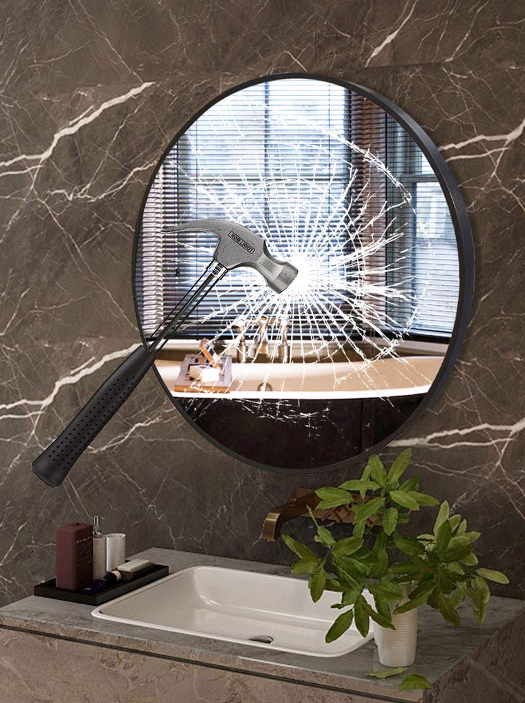 Stylish Black Round Mirror with Durable Metal Frame - Perfect for Bathroom, Entryway, Living Room & Bedroom Decor | Elegant Wall Mounted Circle Mirror for Home & Office Spaces