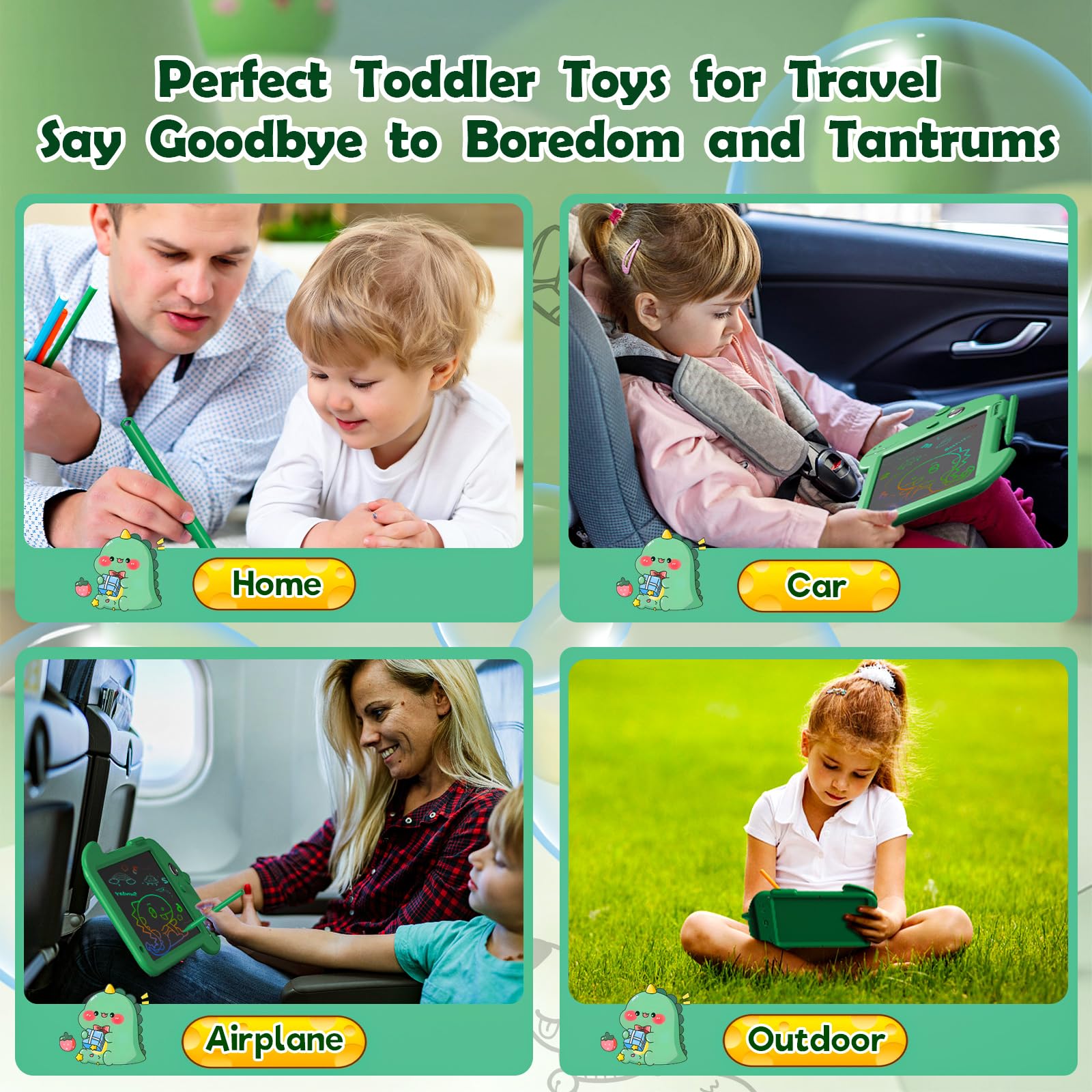 8.8 Inch LCD Writing Tablet for Kids - Doodle Board Drawing Pad for Boys & Girls Ages 3-8 | Dinosaur-Themed Educational Toy | Perfect Birthday & Christmas Gift (Green) - Ideal for Home, School & Travel Use