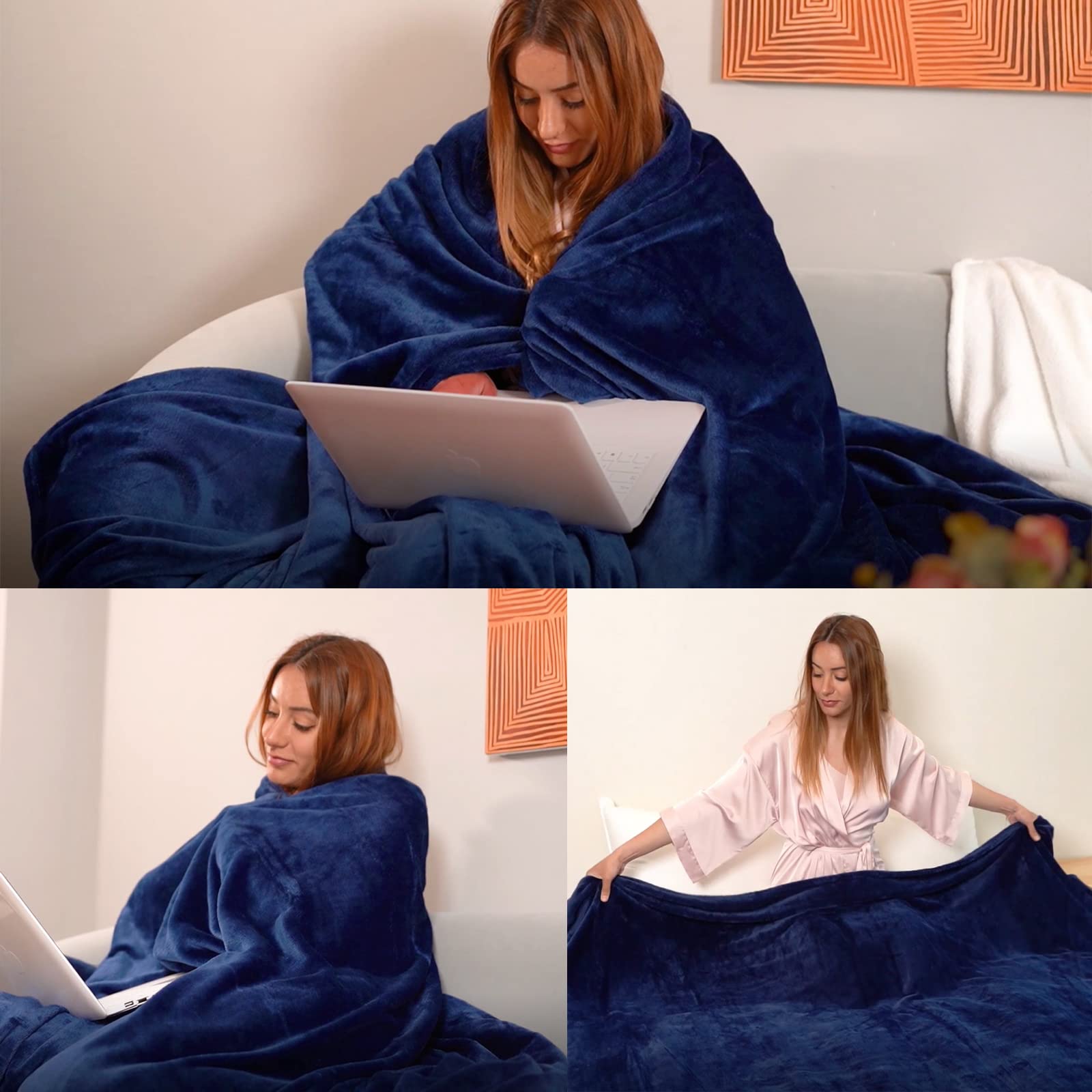 JIAHANNHA Navy Blue Flannel Fleece Throw Blanket - 60x80 Inches Twin Size, 280GSM Ultra Soft & Cozy All-Season Blanket for Couch, Sofa, Bed - Perfect for Lounging, Movie Nights & Home Decor
