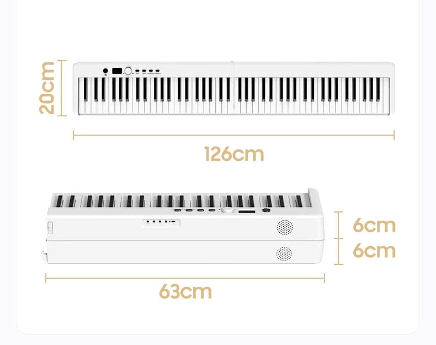 BX20 88键折叠电子钢琴，全尺寸半配重便携键盘，支持USB/MIDI/蓝牙，内置扬声器，含踏板和手提包，适合初学者和家庭娱乐(白色)