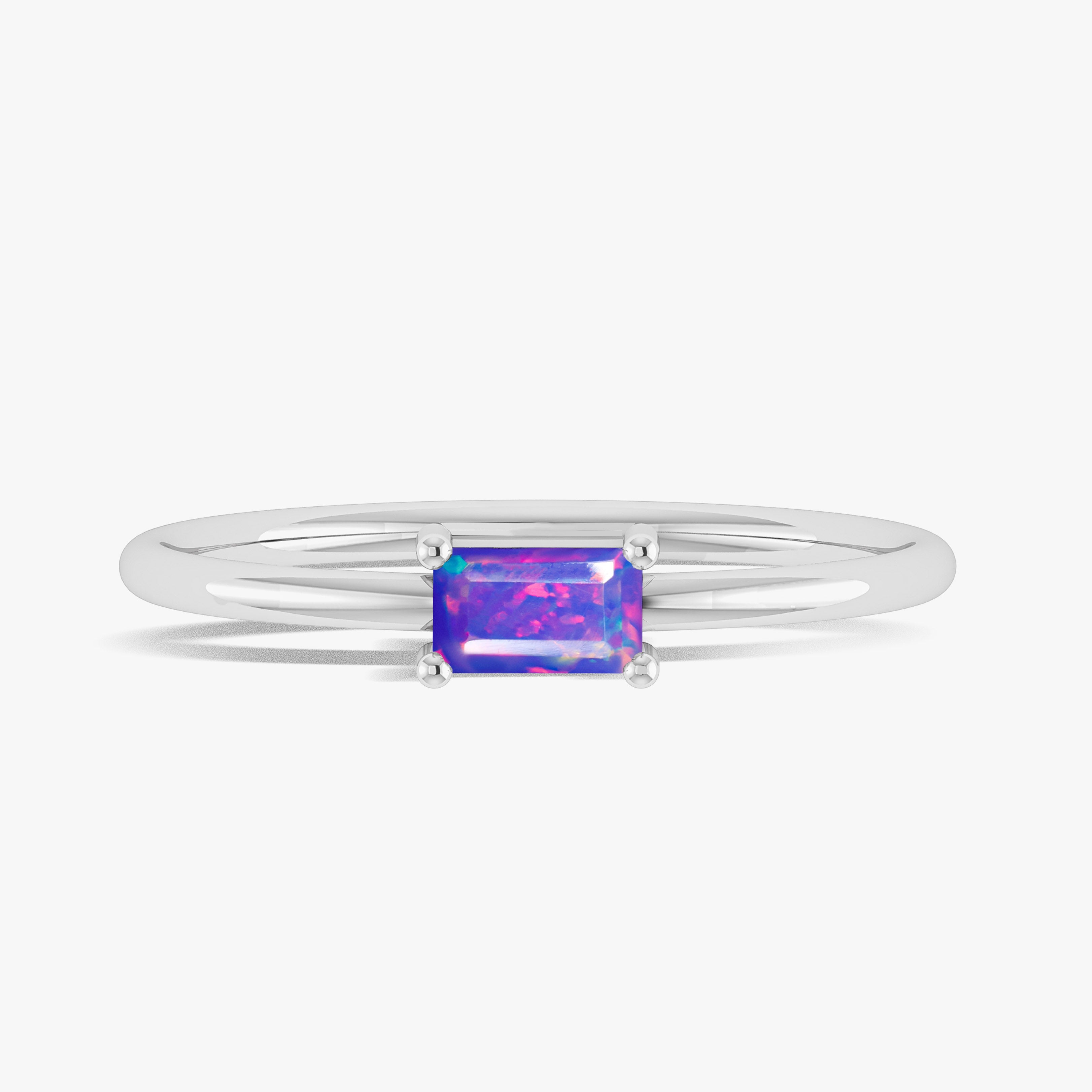 Natural Lavender Opal Single Baguette Stone Solitaire Ring – Dainty & Elegant Jewelry for Women, Perfect for Weddings, Anniversaries, and Everyday Wear