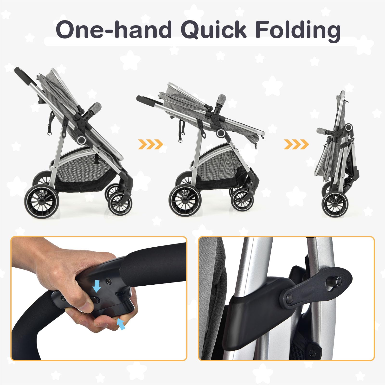 BABY JOY 2-in-1 Convertible Baby Stroller - Reversible Seat, Adjustable Canopy & Backrest, Removable Footmuff for Newborn to 3 Years (0-36 Months) | Lightweight Foldable Travel Stroller for Shopping, Park & Daily Use | Gray