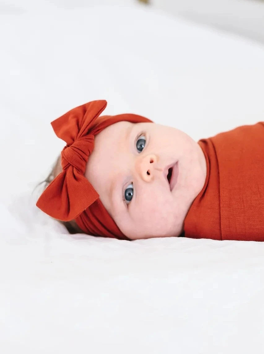 Copper Pearl Adjustable Knit Headband for Women - Soft Stretchy Hairband for Workouts, Yoga & Everyday Wear - Rust Color