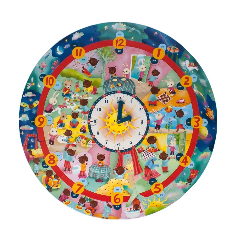 eeBoo Giant Around the Clock 25-Piece Jigsaw Puzzle - Educational Toy for Kids Learning Time & Daily Routines