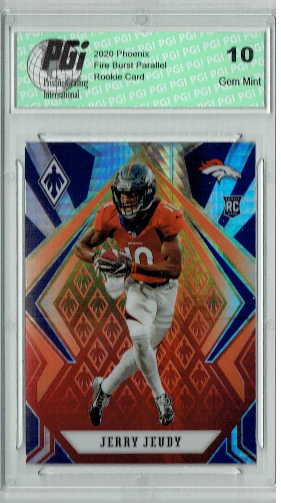 Jerry Jeudy 2020 Rookie Card #105 Fanatics Fire Burst PGI 10 Gem Mint - Perfect for NFL Collectors & Denver Broncos Fans Display