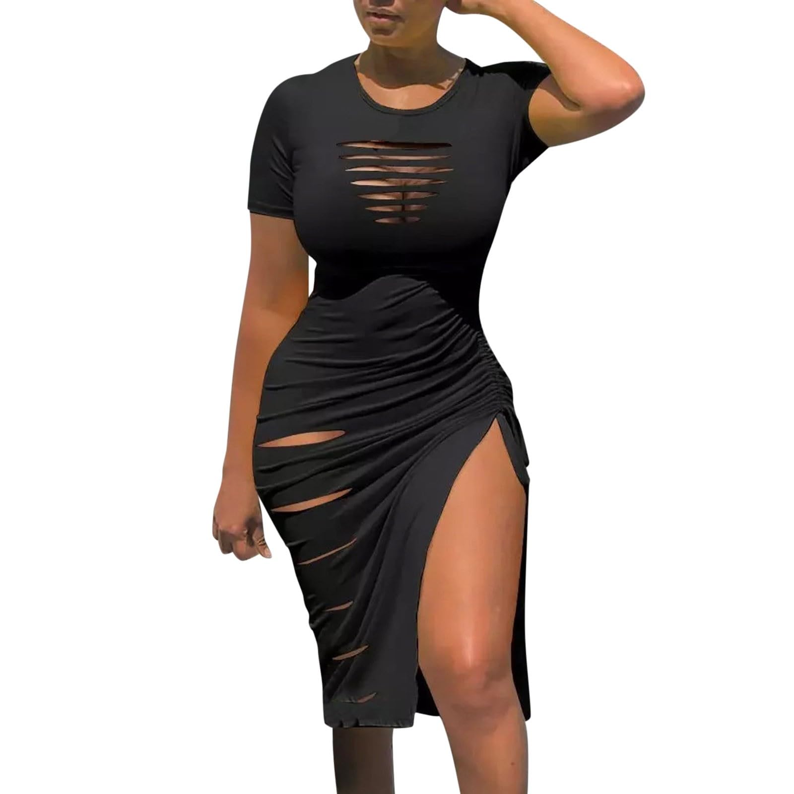 Women's Sexy Spaghetti Strap Ruched Mini Dress with Drawstring - Cocktail, Evening Party, Night Club & Casual Wear - Perfect for Date Nights, Girls' Night Out & Summer Vacations