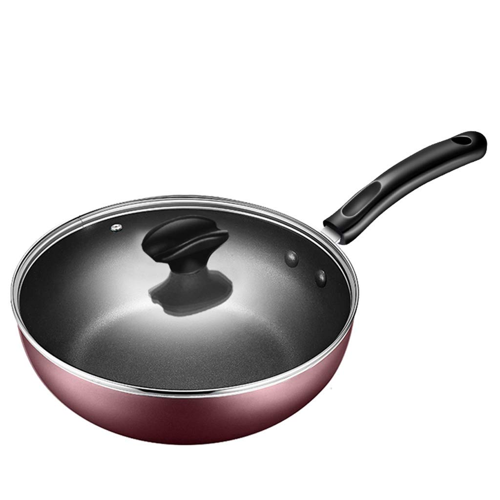 Non-Stick Aluminum Frying Pan with Glass Lid - Induction Compatible Wok for Stir Fry, Sauté & Cooking - Easy Clean Kitchen Cookware for Home & Restaurant Use