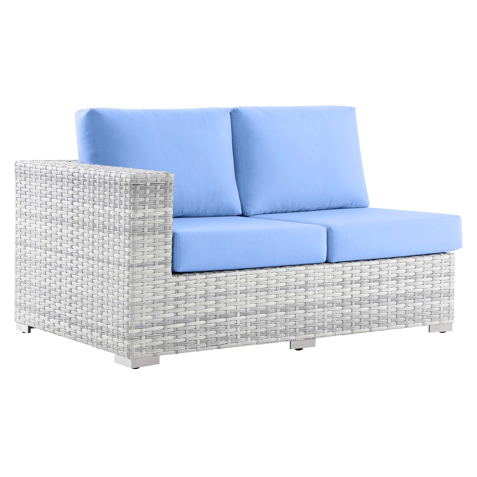 Modern Lounge Loveseat Sofa - Rattan Wicker Design in Grey & Light Blue, Perfect for Outdoor Patio, Balcony, or Bistro Seating