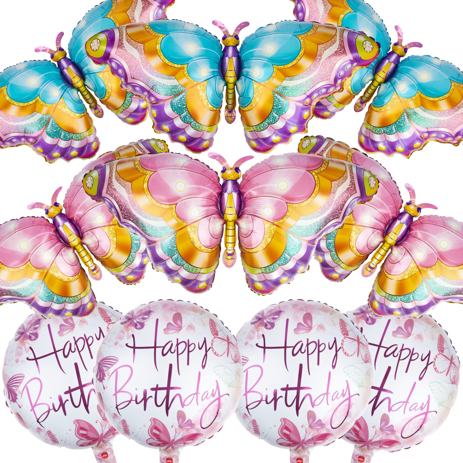 10 PCs Giant Pink & Purple Foil Butterfly Balloons for Birthday Party Decorations - Happy Birthday Party Supplies - Perfect for Baby Showers, Gender Reveals & Kids Birthday Parties