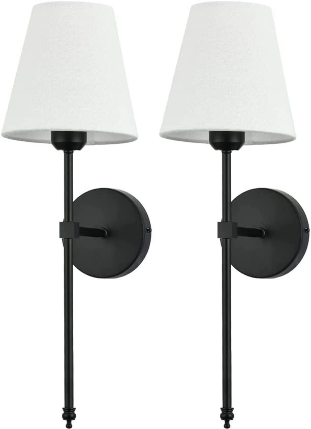 Battery Operated Wall Sconces Set of 2 - Wireless Remote Control Dimmable Farmhouse Wall Lights for Bedroom, Living Room & Mirror - Easy No-Wiring Installation (Black) | Perfect for Cozy Ambiance & Nighttime Reading