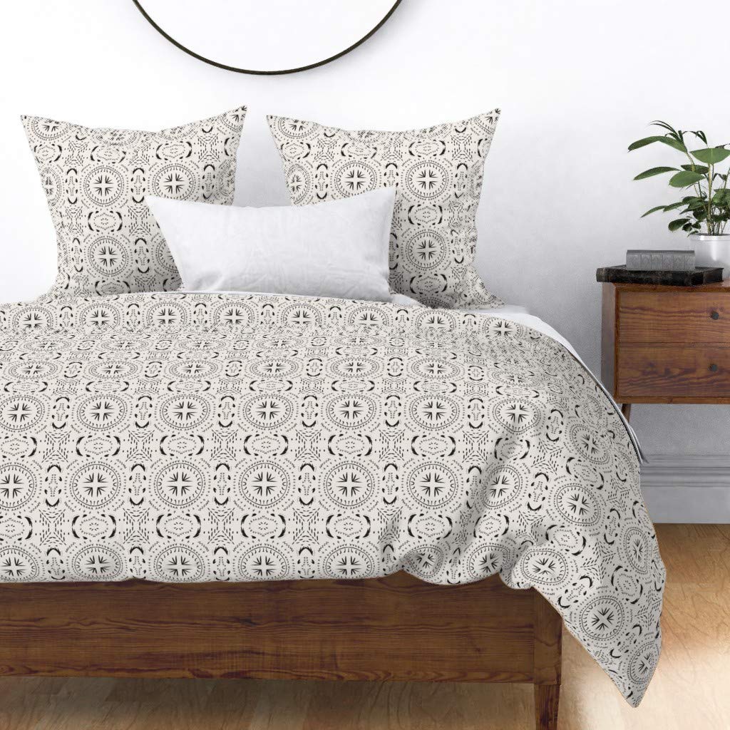 Custom Mandala Tile Light Dot Line Geo Print Cotton Sateen Duvet Cover - Twin Size Bedding Set | Soft & Breathable for Cozy Bedroom Decor | Perfect for Guest Rooms, Dorms & Home Styling