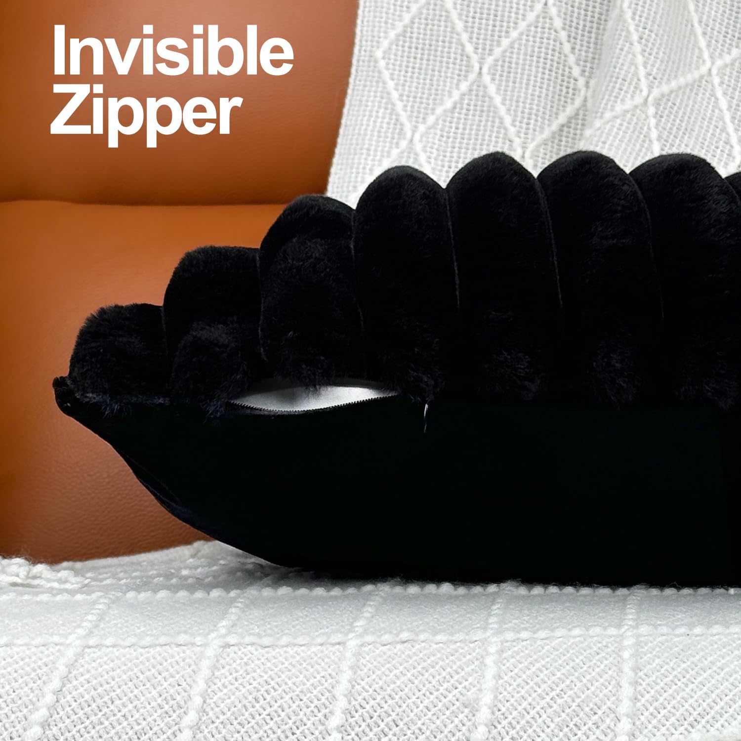 Premium 18x18 Inch Faux Fur Throw Pillow Covers Set of 2 - Soft Fluffy Decorative Couch Pillows with Velvet Backing for Living Room, Bedroom & Sofa - Neutral Home Decor Accent (Black) - Perfect for Cozy Winter Nights and Modern Interior Styling