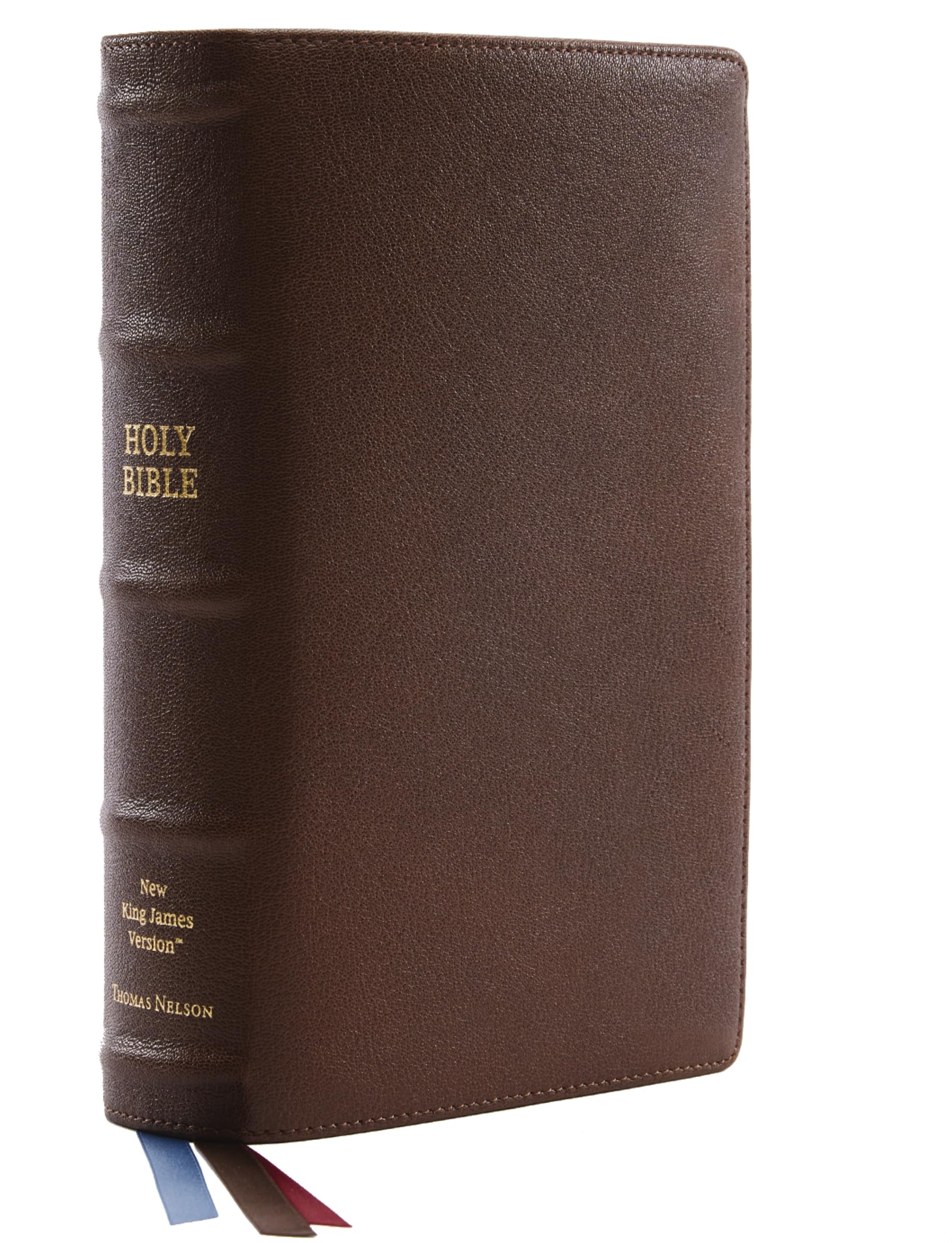 Premium NKJV Single-Column Reference Bible in Luxurious Goatskin Leather - Brown Premier Collection with Comfort Print | New King James Version Holy Bible for Worship, Study & Gift Giving