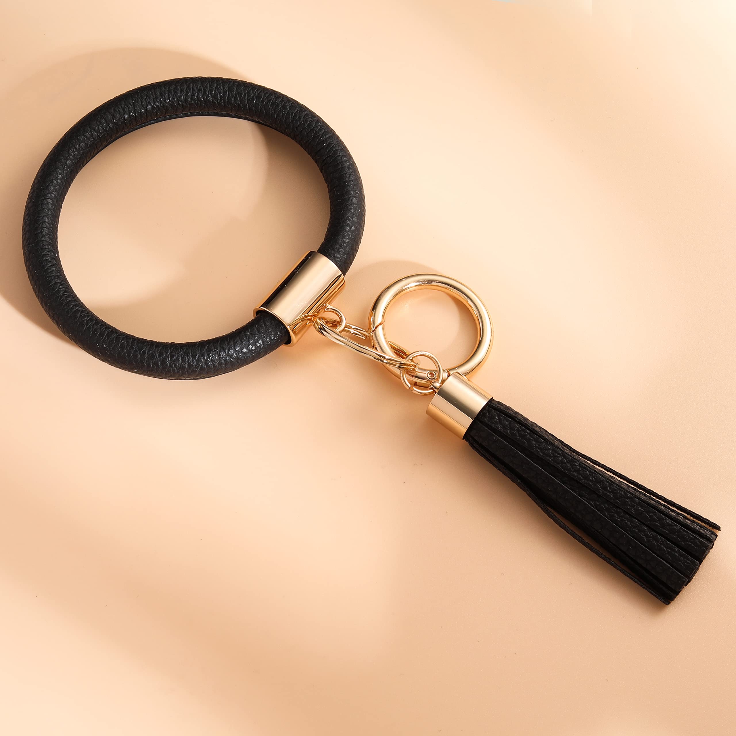 Coolcos Leather Keychain Bracelet for Women - Stylish Wristlet Key Holder with Tassel, Portable Keyring Bangle for Everyday Use, Perfect Gift for Her - Ideal for Work, Travel, and Night Out Accessories