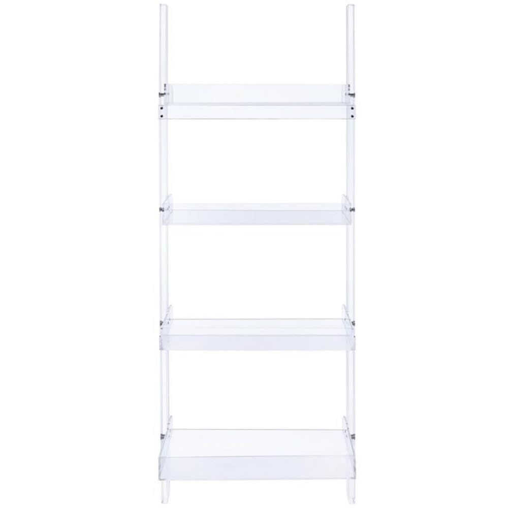 BOWERY HILL Modern 4-Shelf Clear Acrylic Ladder Bookcase - Stylish Storage for Living Room, Bedroom & Office - Display Books, Decor & Essentials