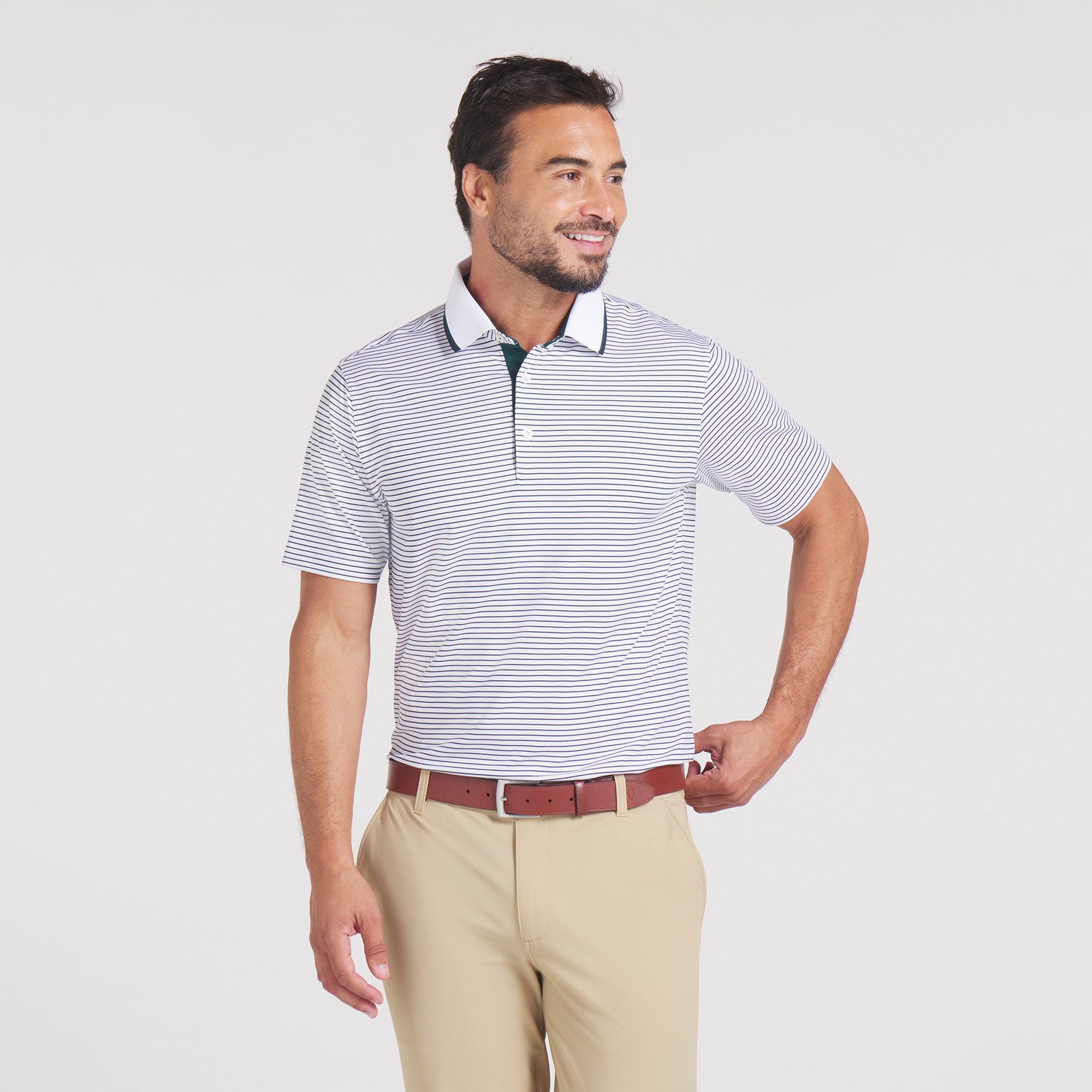 MATTR Elevated Stripe Golf Polo Shirt for Men - Moisture Wicking Performance Tee - Perfect for Golf, Tennis & Casual Wear