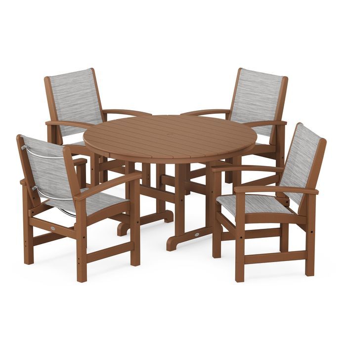 POLYWOOD Coastal 5-Piece Round Farmhouse Dining Set - Outdoor Patio Furniture for Backyard, Poolside & Beach House Dining
