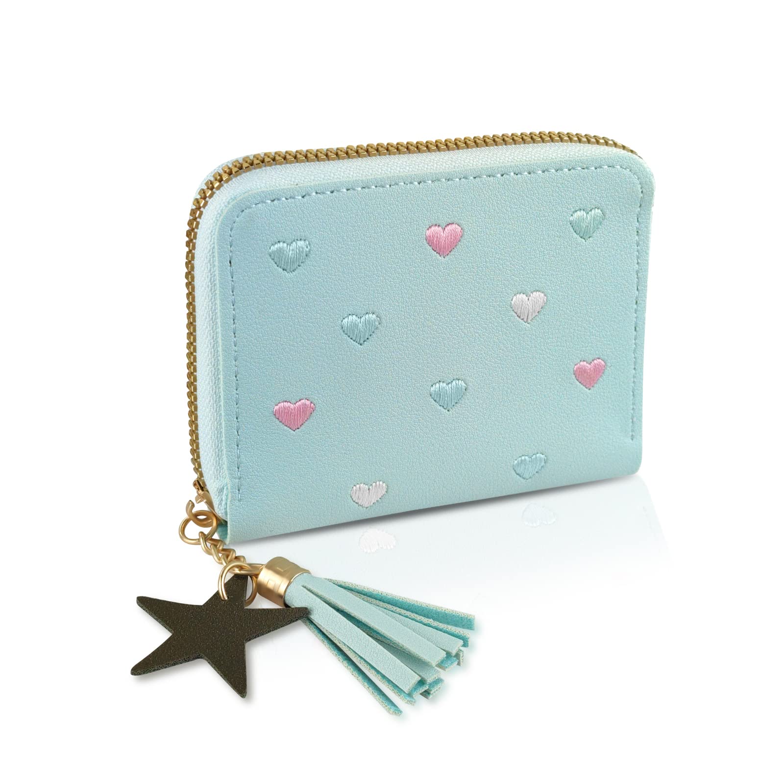 Women's PU Leather Wallet with Star Pendant - Slim Credit Card Holder & ID Organizer for Everyday Use, Travel, and Shopping (Blue)