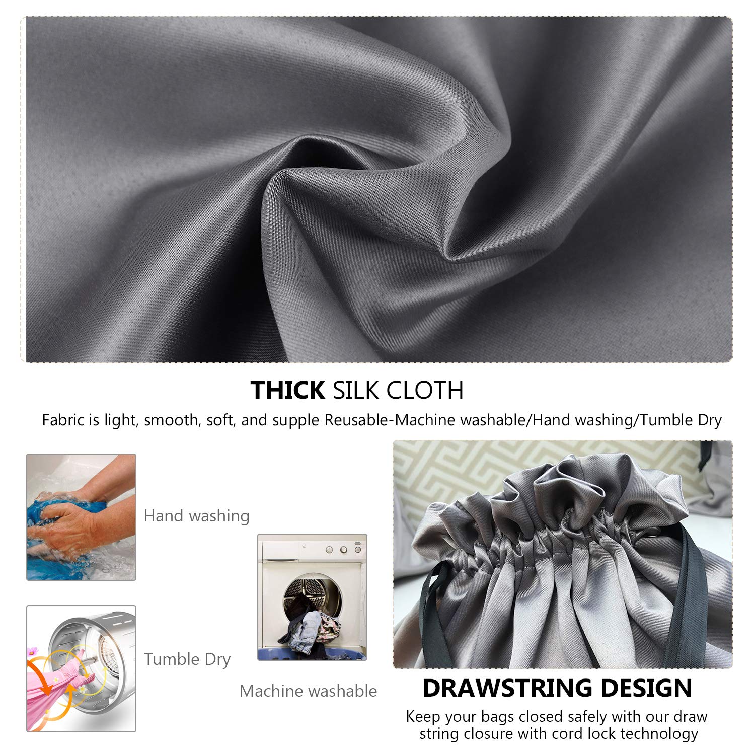 Premium Dust Cover Storage Bags - Thick Silk Cloth Drawstring Pouches for Luxury Handbags, Totes, Purses, Shoes & Boots (Silver) | Protective Storage Solution for Designer Accessories & Seasonal Items