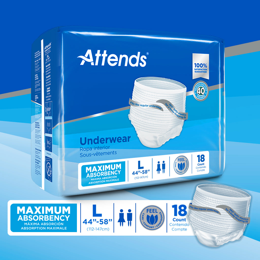 Attends Maximum Absorbency Underwear for Adults - Premium Incontinence Protection for Day & Night Use - Comfortable & Disposable Briefs for Active Lifestyle